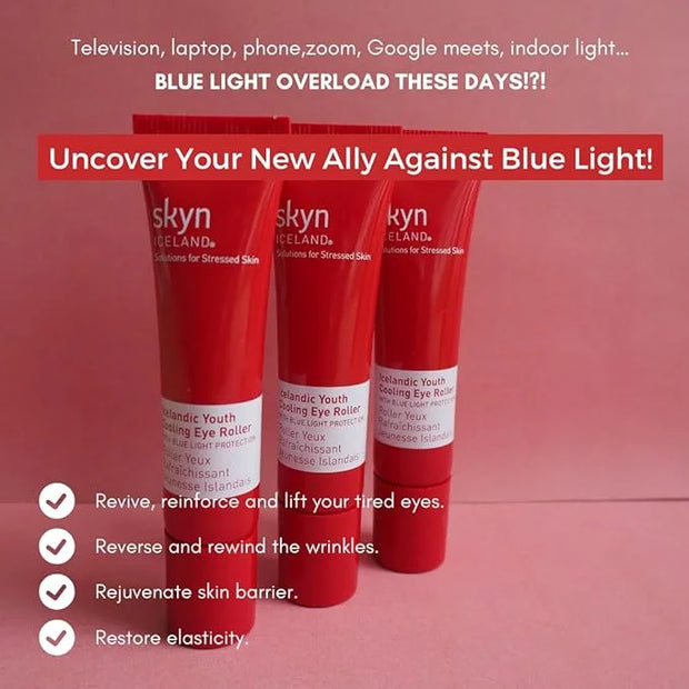 Skyn Iceland Icelandic Youth Cooling Eye Serum Hyaluronic Acid Skincare for Puffy Eyes Dark Circles & Wrinkles with Blue L...