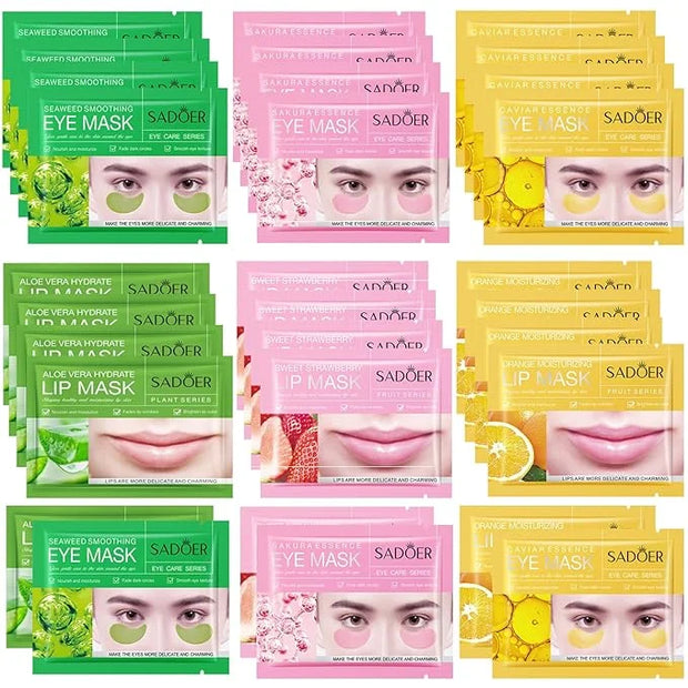30 PCS Eye Masks & Lip Mask,Under Eye Patches for Reducing Fine Lines and Dark Circles,Gel Crystal Lip Care Pads Mask Bulk...
