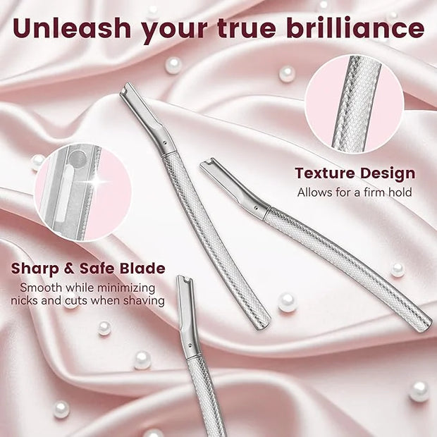 Eyebrow Razor and Face Razor for Women, Reusable Metal Handle with 12 Refill Blades and Protective Silicone Cap, Eyebrow H...