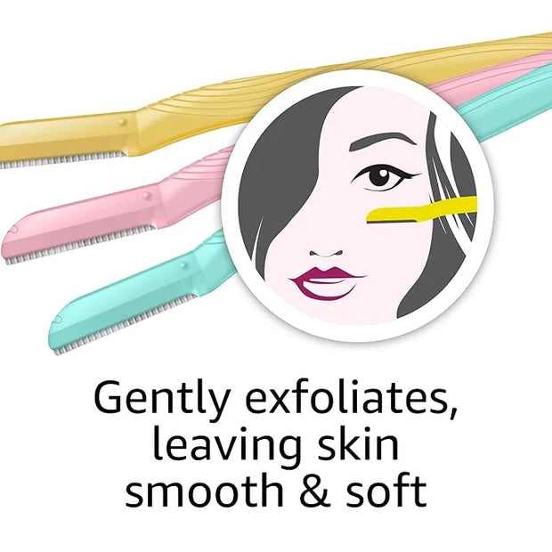 Amazon Basics Women's Multipurpose Exfoliating Dermaplaning Tool, Eyebrow & Facial Razor, Includes Blade Cover, Multicolor...