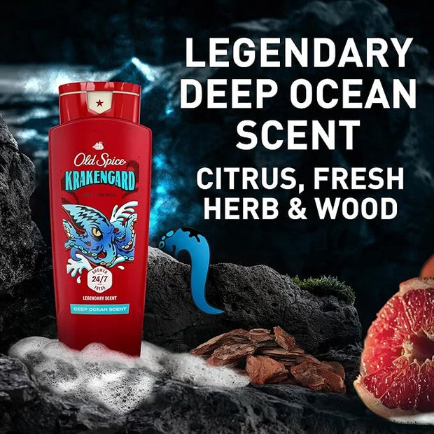 Old Spice Cleansing Body Wash for Men, 3X Defense, 24/7 Shower Fresh with Lasting Scent, 2-in-1 Body & Face Wash, Krakenga...