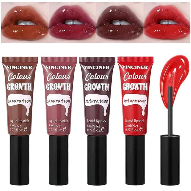 4 Colors Hydrating Glossy Liquid Lipstick Set, Moisturizing Shiny Tinted Lip Gloss, Nourishing Long Lasting Lip Stain Lip ...