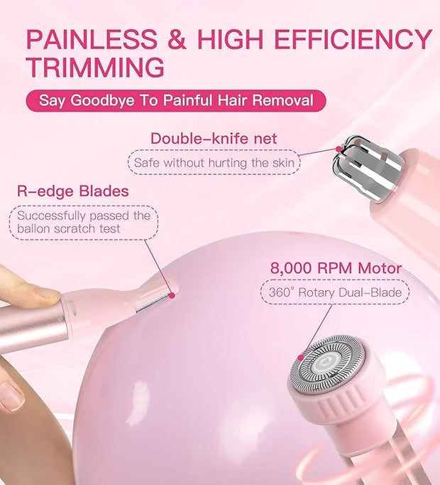 Nose Hair Trimmer for Women 3in1 Facial Hair Removal Trimmers with Storage Base - Waterproof, Portable USB Rechargeable wi...