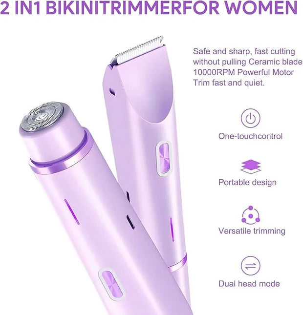 2025 New 2-in-1 Bikini Trimmer & Electric Shaver for Women - Cordless Wet/Dry Electric Razor Kit, Waterproof Hair Removal ...