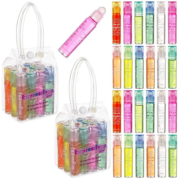 Expressions girl 24pc Roll On Lip Gloss Set with Carrying Case, Glossy Lip Make-up for Kids and Teens - Fruity Flavors, No...