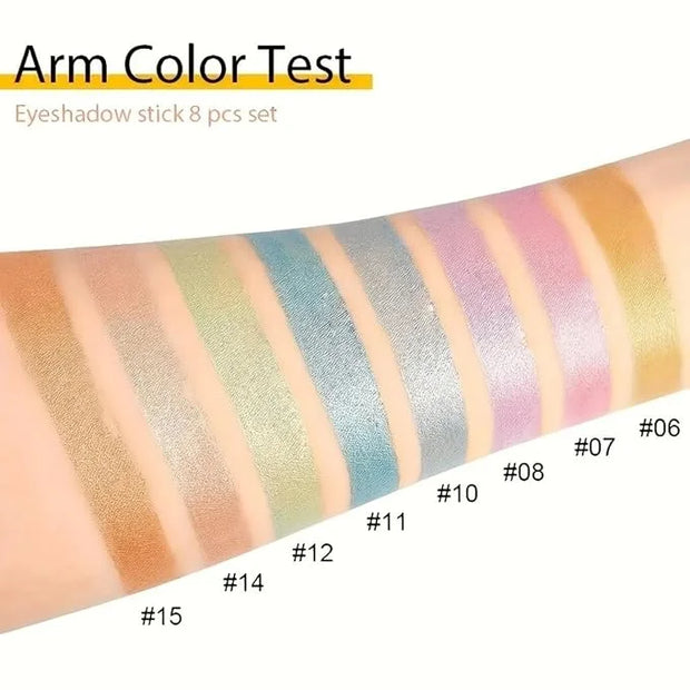 Colorful Shimmer Eye Shadow Stick Glittering Eye Shadow Stick Set with Retractable and Waterproof Eyeshadow Pencil for Lon...