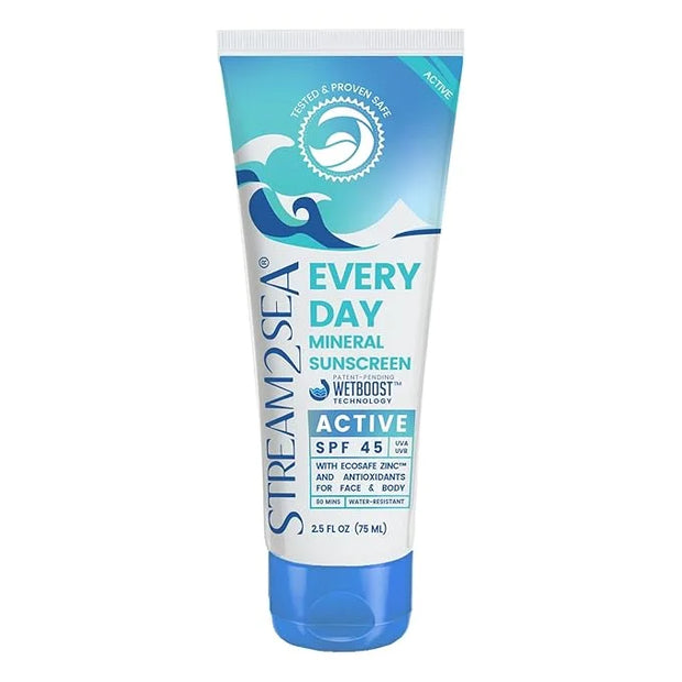 SPF 45 Every Day Active Mineral Sunscreen | 2.5 Fl Oz Biodegradable & Reef Safe Sunscreen for Face & Body | Non-Greasy, Li...