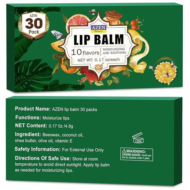 AZEN 30 Pack Lip Balm, Natural