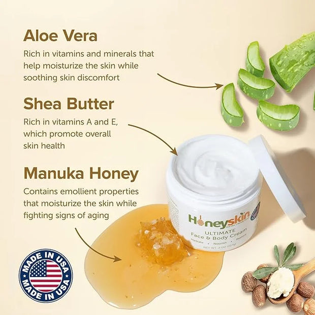 Hydrating Face Moisturizer & Body Cream with Manuka Honey Cream - Organic Face Moisturizer with Honey for Extremely Dry Sk...