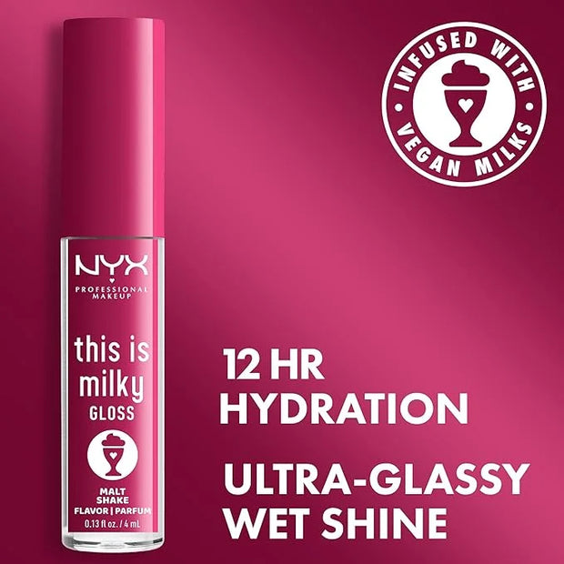 NYX PROFESSIONAL MAKEUP This Is Milky Gloss, Lip Gloss with 12 Hour Hydration, Vegan - Malt Shake (Warm Red) - Product Image