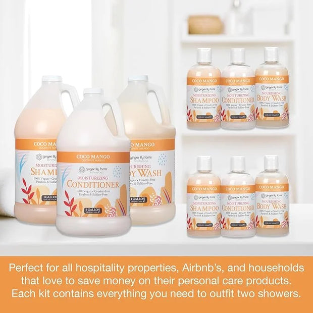 Ginger Lily Farms Botanicals Hospitality Kit, Coco Mango, 9-Pc Set Includes Shampoo, Conditioner & Body Wash, 100% Vegan &...