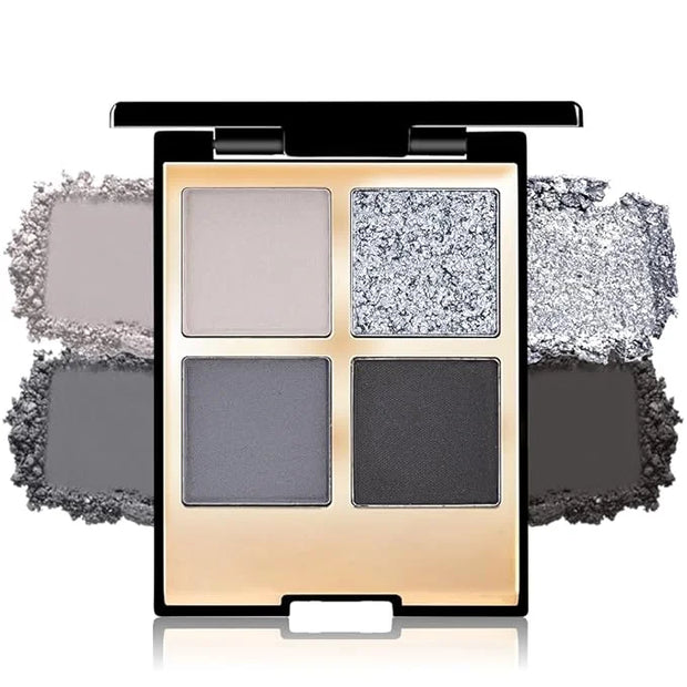 4 Colors Eyeshadow Makeup Palette,Black Gray Highly Pigmented Natural Neutral Nude Smoke Eye Shadow Palette with Mirror,Lo...