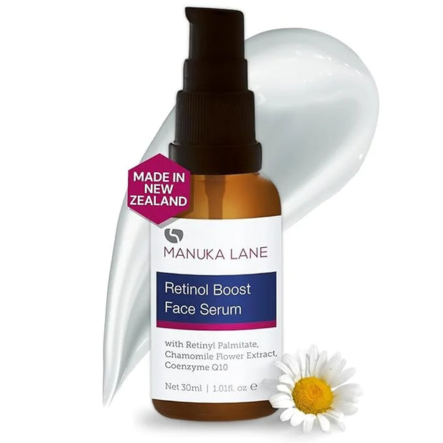 Retinol Boost Serum for Face and Neck with Collagen, Shea Butter & Chamomile Flower Extract | Plant Based Formula | Carefu...