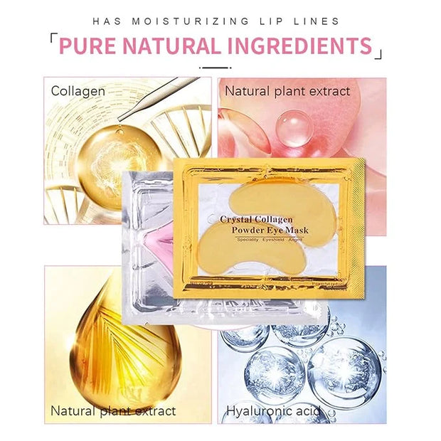 30 Pairs 24K Gold Eye Masks & Lip Masks,Crystal Collagen Eye Patches for Puffy Eyes, Effectively Moisturizing Lip & Eye Sk...