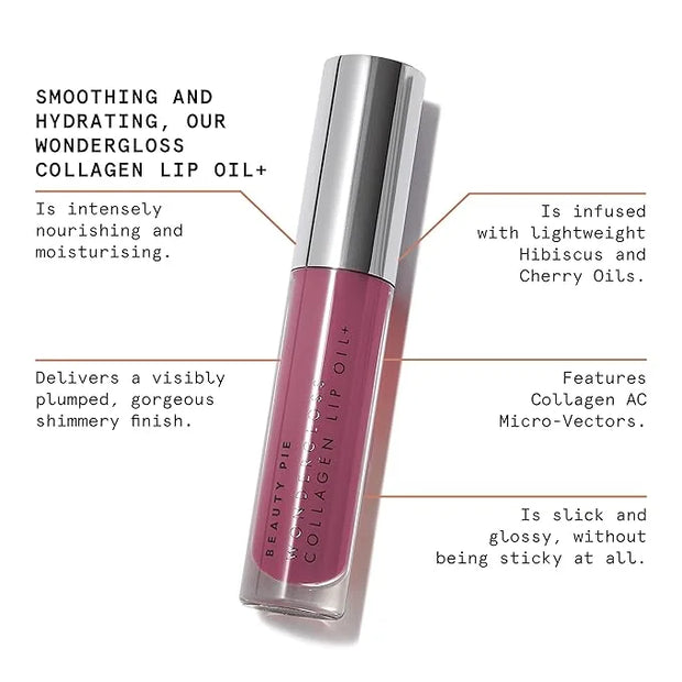 Beauty Pie Wondergloss Collagen Lip Oil + (Plum Naked) – Hydrating, Plumping, Non-Sticky Gloss with Collagen AC Micro-Vect...