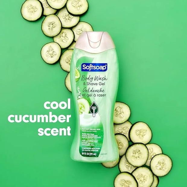 Softsoap Moisturizing Body Wash and Shave Gel, Cool Cucumber Scent, 20 fl oz Bottle - Product Image