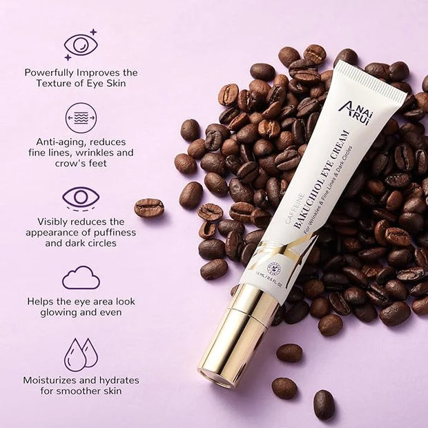 ANAI RUI Caffeine Bakuchiol Firming Eye Cream, Retinol & Peptide Eye Cream for Dark Circles, Puffiness, Wrinkles, Bakuchio...