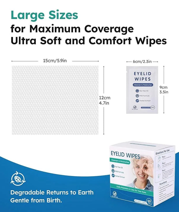 60 Packs Eyelid Cleansing Wipes for Dry Eye & Blepharitis + 30 Packs Steam Eye Masks Lanvender - Product Image