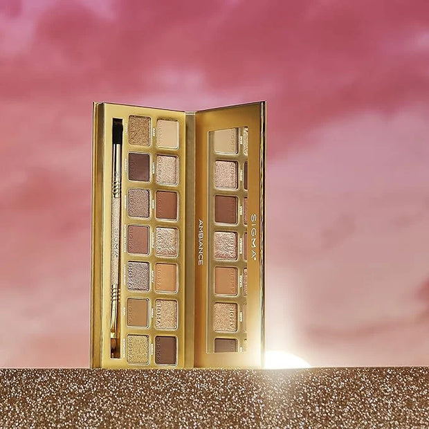 Sigma Beauty Ambiance Eyeshadow Palette | Luminous, Neutral and Gold Shades | Summer Vibes, Mirror Included - Product Image