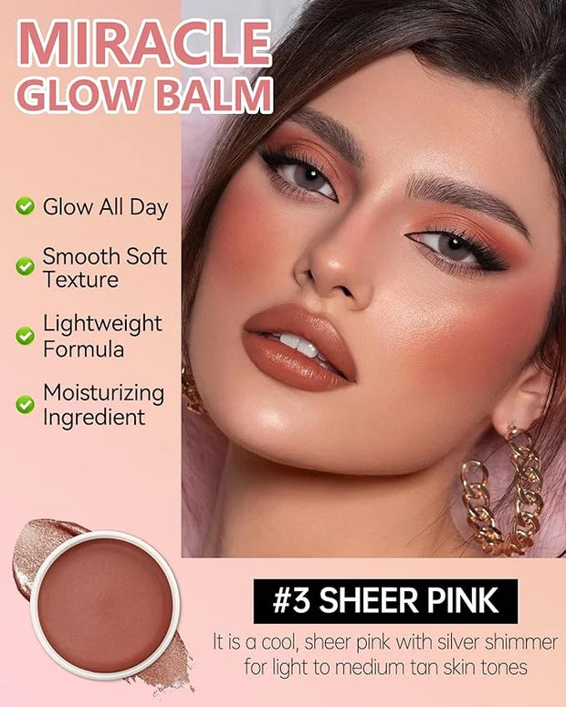 Multi Glow Balm,Miracle Glow Balm Tinted Face Creamy Blush for Cheeks Lip Eye,Hydrating Lightweight & Blendable Color,Shim...