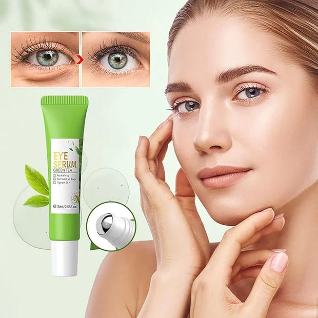 AKARY Green Tea Eye Serum and Under Eye Roller Cream, for Eye Bags Puffiness, Caffeine Eye Cream with 360° Massage Ball Re...