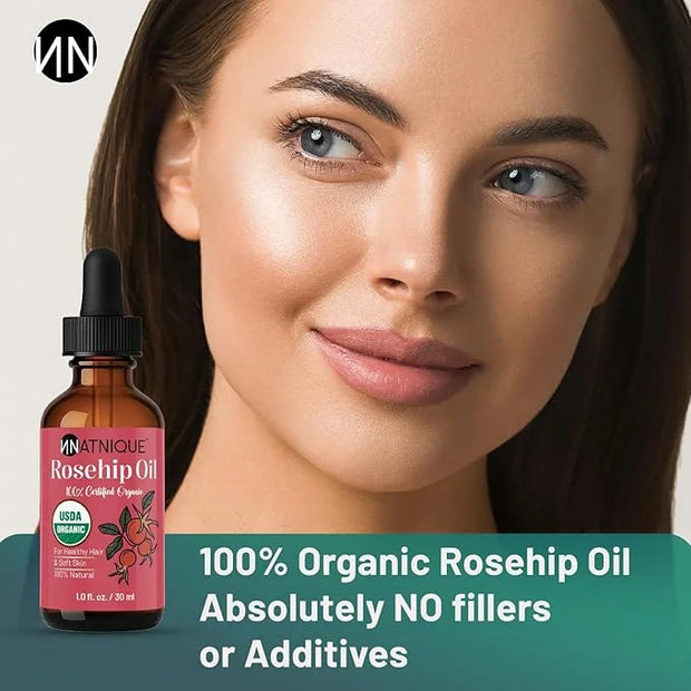Rosehip Seed Oil Organic 1oz, USDA Certified, 100% Pure Rosehip Oil for Face, Hair & Skin. Cold Pressed Natural Moisturize...