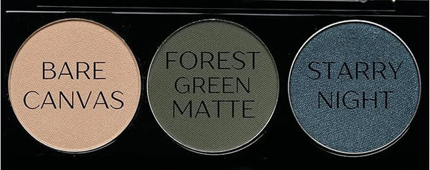 Off White, Matte Medium Green, and Glitter Navy Blue Green Vegan Eyeshadow Trio Palette; Talc, Paraben & Cruelty Free - Pr...