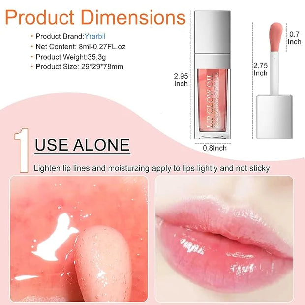 2PCS Hydrating Lip Glow Oil, Plumper Gloss, Moisturizing Oil, No-Sticky Transparent Plumping Gloss Tinted Balm for Care an...