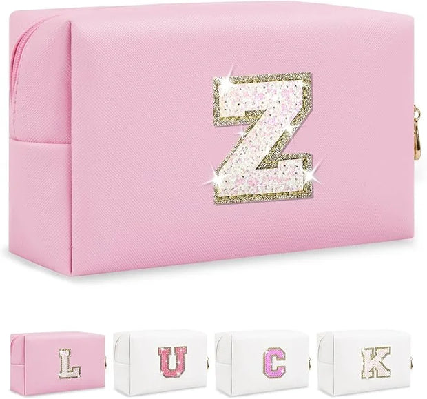 Initial letter patch makeup bag,