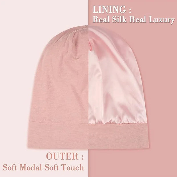 Lulusilk Silk Sleep Mask and Cap Set - Pink Silk Eye Mask and Bonnet Scrunchie Set - Product Image