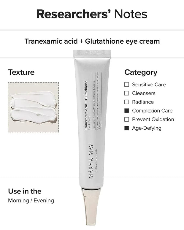 Mary&May Tranexamic Acid + Glutathione Eye Cream - Powerful Antioxidant, Reduces Dark Circles in the Eye, Improve Uneven S...