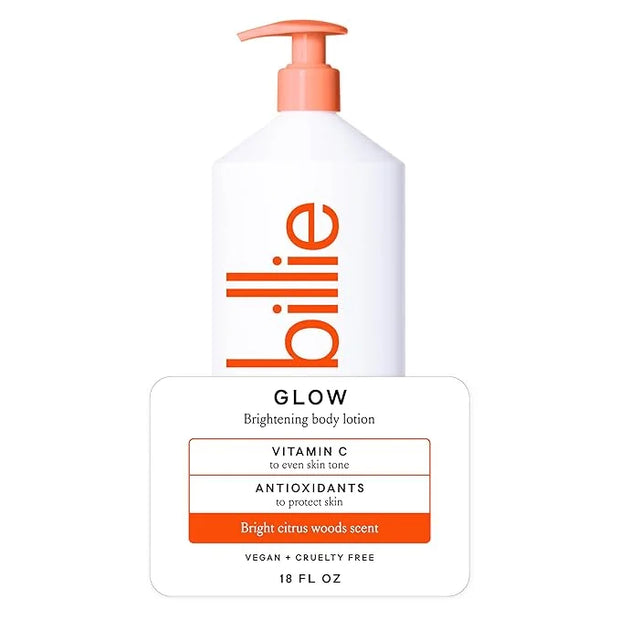 Billie Glow Brightening Women's Body Lotion, Citrus Woods Scent, With Vitamin C, 18 fl oz - Product Image