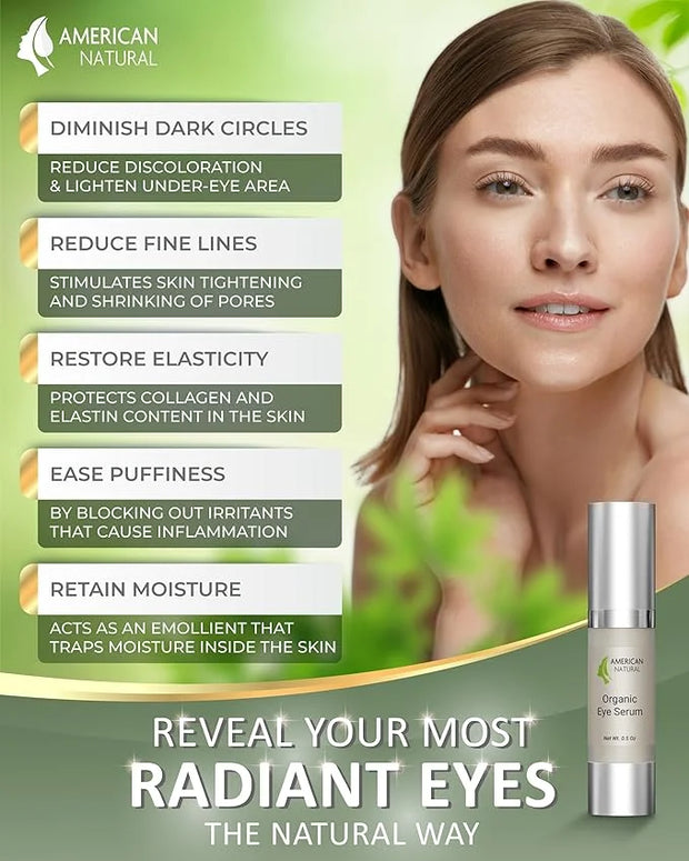 American Natural Eye Serum for Puffy Bags Under Eyes (0.5oz) - Dark Eye Circle Remover with Organic Cucumber & Chamomile E...