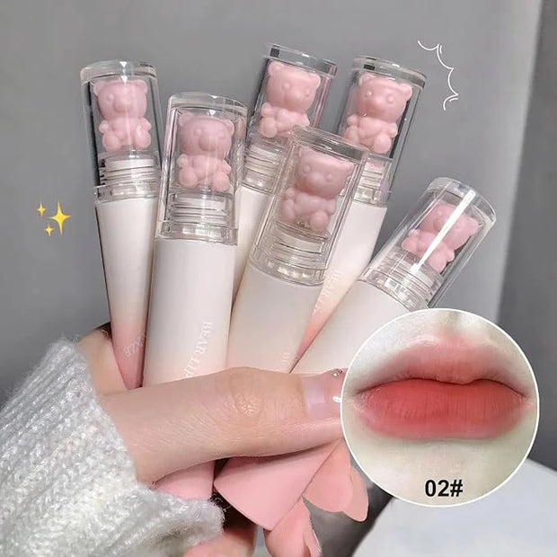 KWOLYKIM Pink Bear Matte Velvet Lip Gloss, Moisture Smooth Lip Glaze Waterproof Long Lasting Lip Stain Cute Beauty Makeup ...