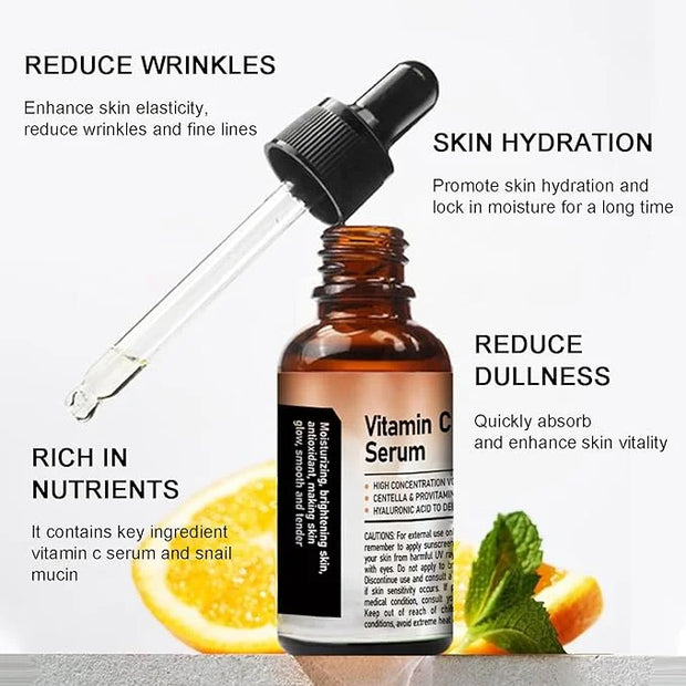 Travel Size Korean Skincare Set, Korean Skin Care Set with Vitamin C Facial Serum, Snail Mucin 92% Moisturizer, Amino Acid...