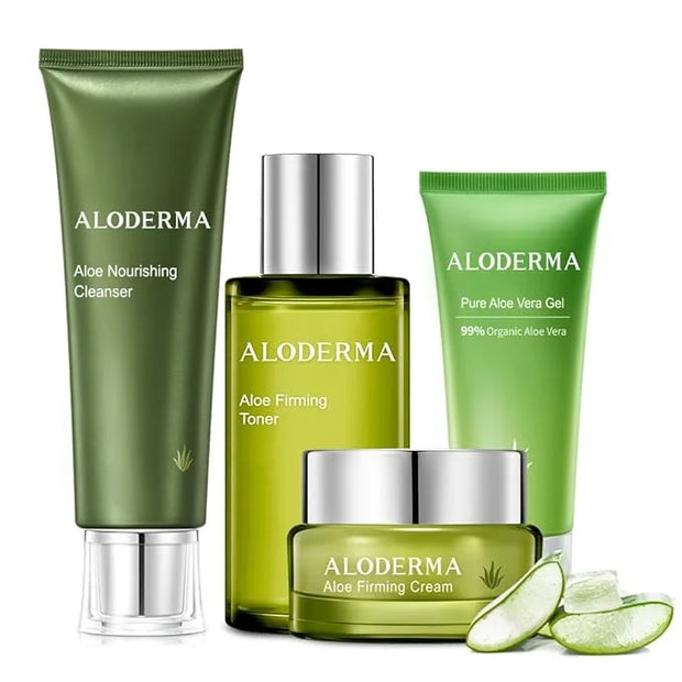 Aloderma Essential Aloe Firming & Rejuvenating Skin Care Set - 4 Pieces - Gel, Cleanser, Toner, Cream - Product Image