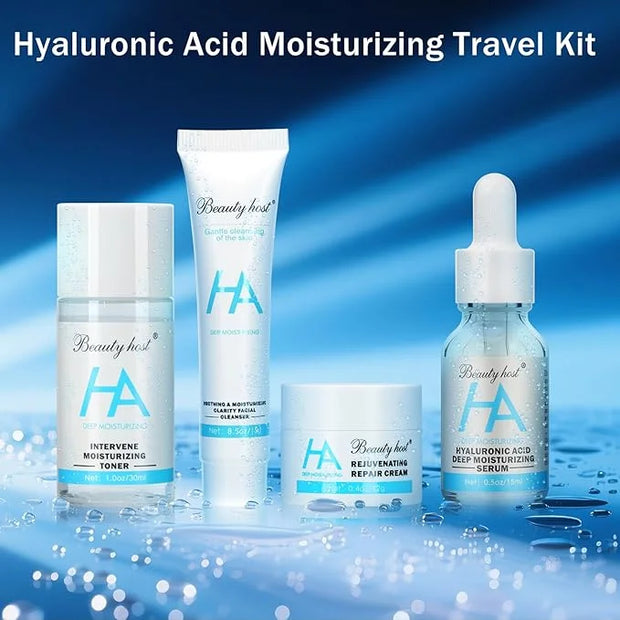 4-Piece Hydrating Skin Care Set Hyaluronic Acid Moisturizing Travel Kit – Facial Cleanser, Refreshing Toner, Nourishing Se...