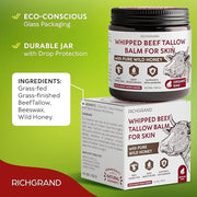 Beef Tallow for Skin, 4 Pack (17.2 fl oz) - Whipped Grass-Fed Moisturizer with Wild Honey & Beeswax, Natural Face & Body C...