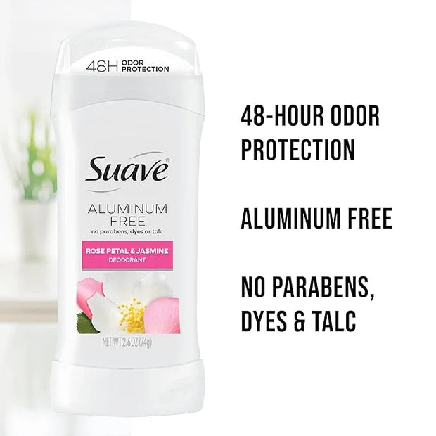 Suave Aluminum Free Deodorant for Women, Rose Petal and Jasmine, 48-Hour Odor Protection, Free of Talc, Parabens & Dyes 2....