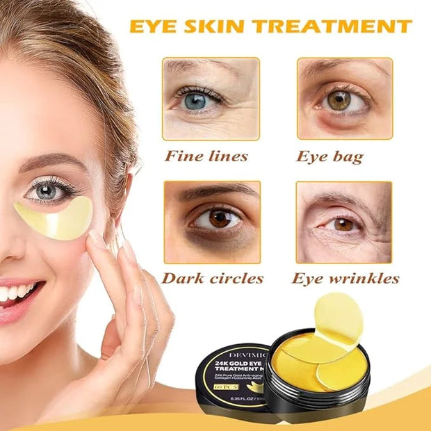 24K Gold Eye Mask, 30 Pairs Under Eye Masks for Dark Circles and Puffiness Treatment, Under Eye Patches for Puffy Eyes and...