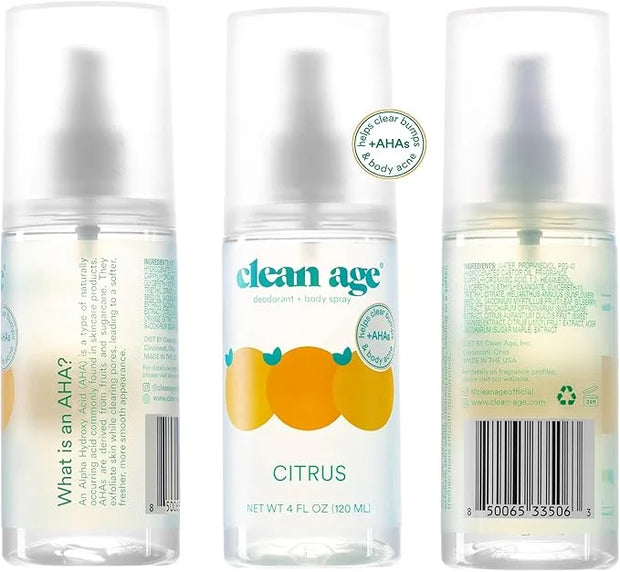 Aluminum Free Deodorant & Body Spray for Whole Body - Citrus 4oz (2 Pack) Clean Deodorant and Body Spray for Teen Boys and...