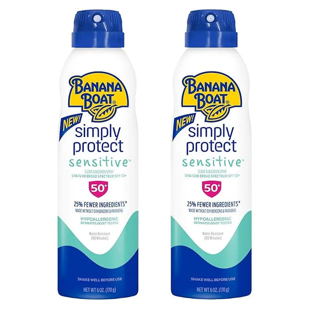 Banana Boat Mineral Enriched Sensitive Skin Sunscreen Spray SPF 50 Twin Pack and Sport Ultra Sunscreen Spray SPF 50 Twin Pack
