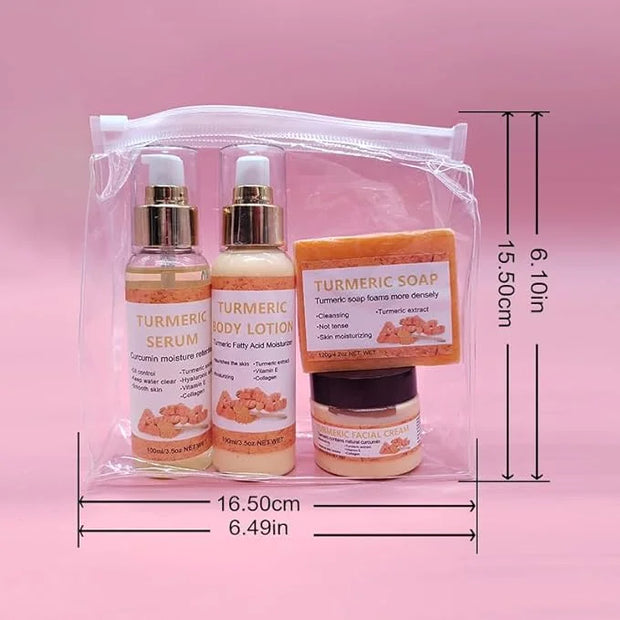 4 Packs Turmeric Serum,Turmeric Soap,Turmeric Body Lotion,Turmeric Facial Cream with Vitamin C, Vitamin E, Collagen,Hyalur...
