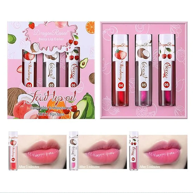 Color Changing Lip Oil - Fruit Lip Oil Pack, 3pcs Magic Color-Changing Lip Glow Oil, Hydrating Lip Gloss for Dry Lip Care ...