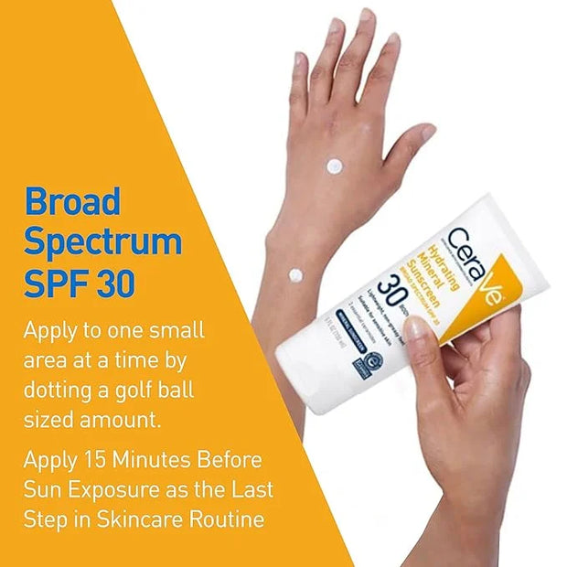 CeraVe 100% Mineral Sunscreen SPF 30 | Body Sunscreen with Zinc Oxide & Titanium Dioxide | Hyaluronic Acid & Ceramides | O...