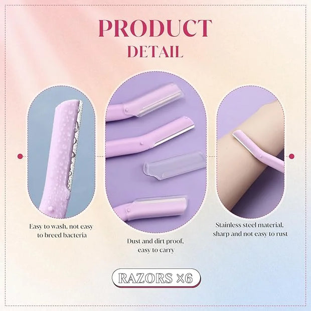 Lasnten 6Pcs Dermaplane Razor Eyebrow Facial Razor for Women Men Single Blade Multipurpose Eyebrow Trimmer Skin Hair Remov...