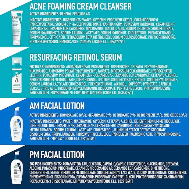 CeraVe Acne Skin Care Set, 5oz Acne Foaming Cream Cleanser + 1oz Resurfacing Retinol Serum + 2oz AM Facial Moisturizing Lo...