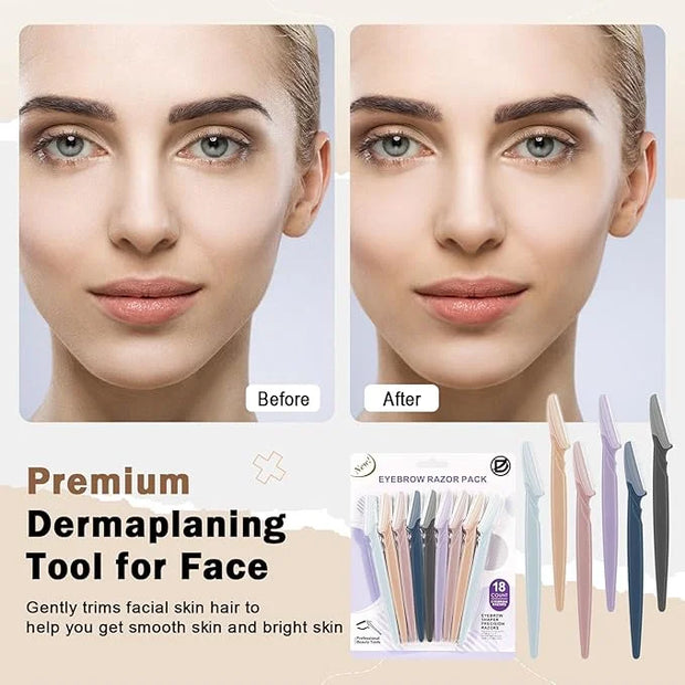 D 18 PCS Eyebrow Razor,Dermaplane Razor,Face Razors for Women,Dermaplaning Tool for Face,3 Colors Facial Hair Shavers with...