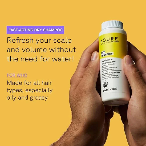 Acure Dry Shampoo - All Hair Types | 100% Vegan | Certified Organic | Rosemary & Peppermint - Absorbs Oil & Removes Impuri...