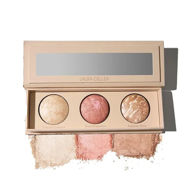 LAURA GELLER NEW YORK Geller's Greatest Lift-n-Glow Baked Trio Palette - Highlighter, Blush, Bronzer - All Skin Tones - Pr...